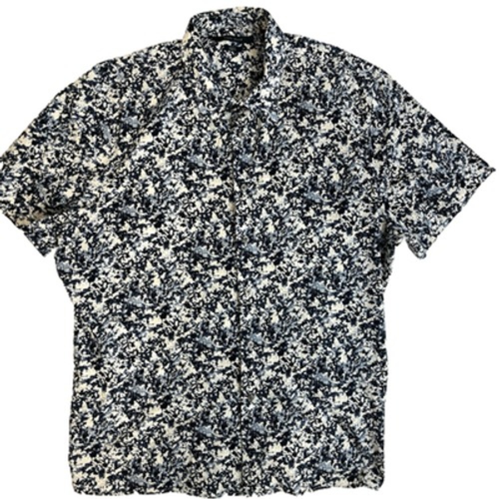 Perry Ellis Mens Shirt Sz XXL Blue Splatter Academia Preppy Quiet Luxury Classic